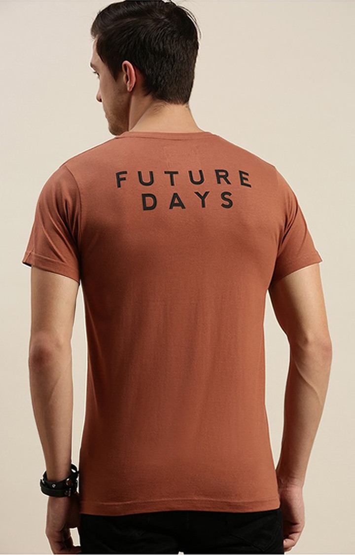 Men's Brown Cotton Solid Regular T-Shirt
