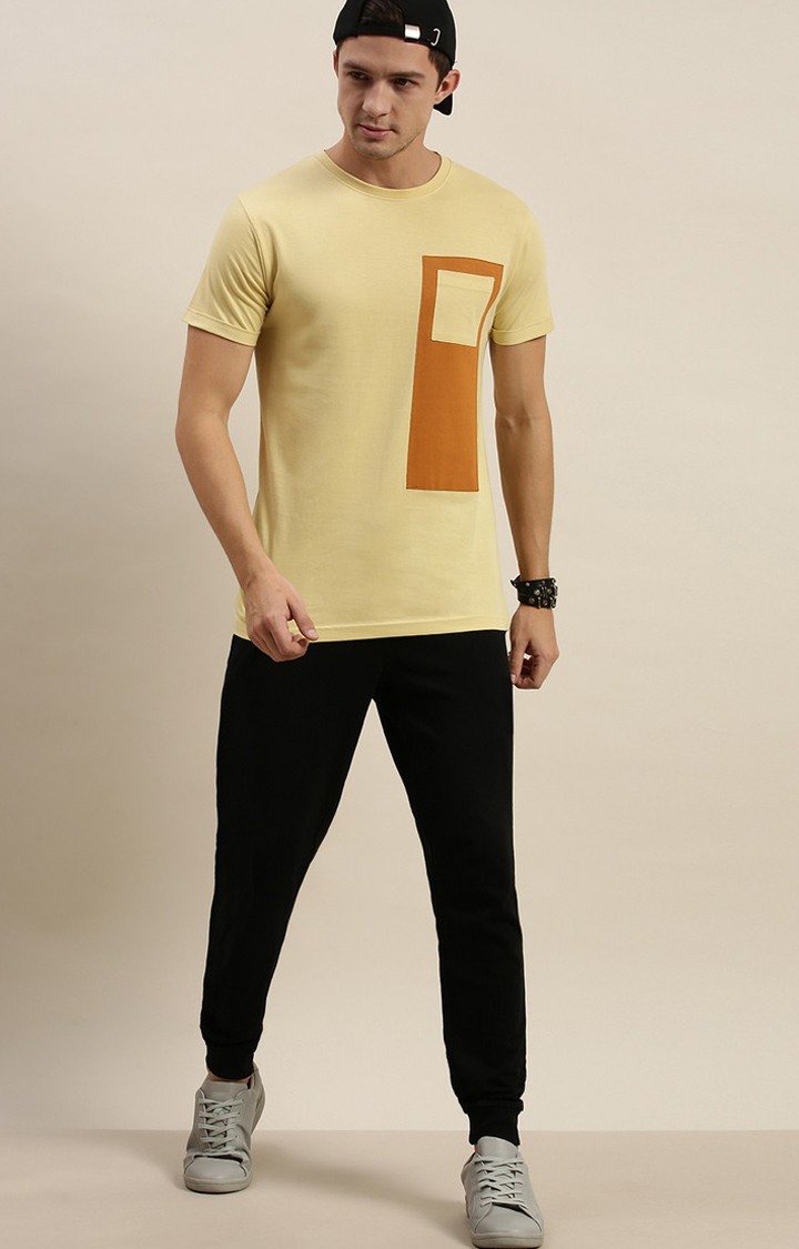 Difference of Opinion | Men's Yellow Cotton Colourblock Regular T-Shirt 1