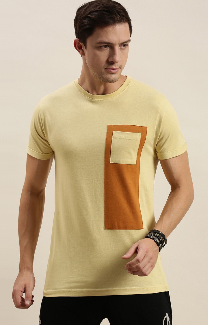 Difference of Opinion | Men's Yellow Cotton Colourblock Regular T-Shirt 0