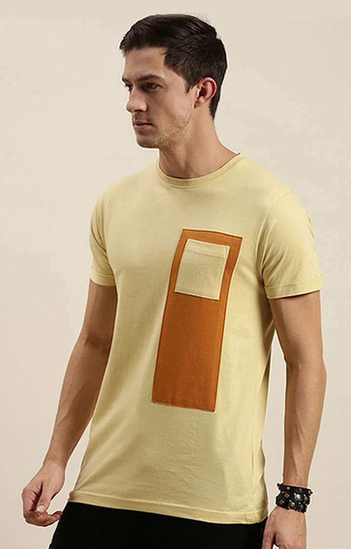 Men's Yellow Cotton Colourblock Regular T-Shirt