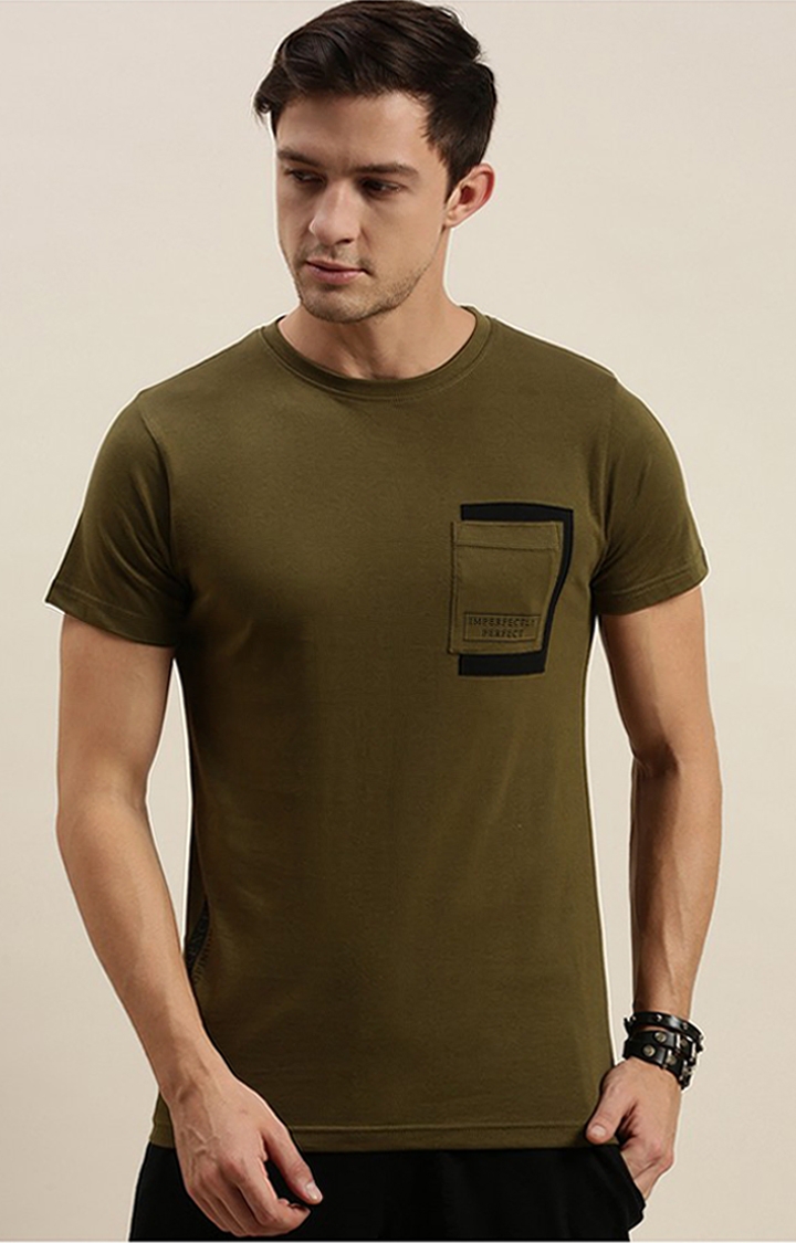 Difference of Opinion | Men's Green Cotton Solid Regular T-Shirt