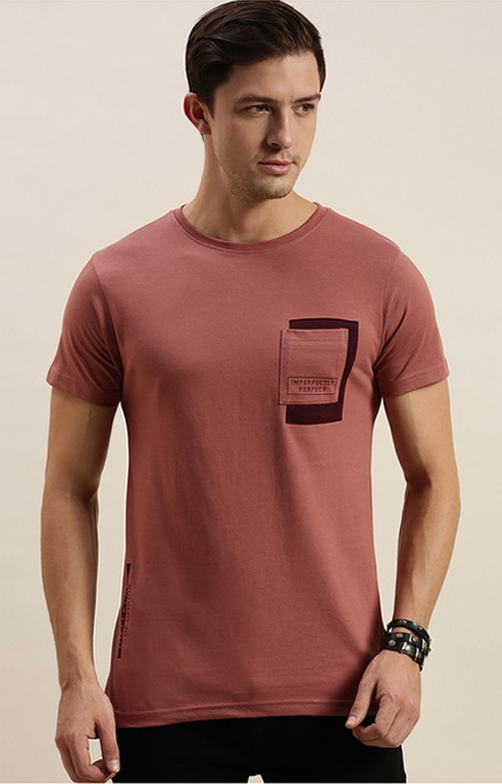 Men's Pink Cotton Solid Regular T-Shirt