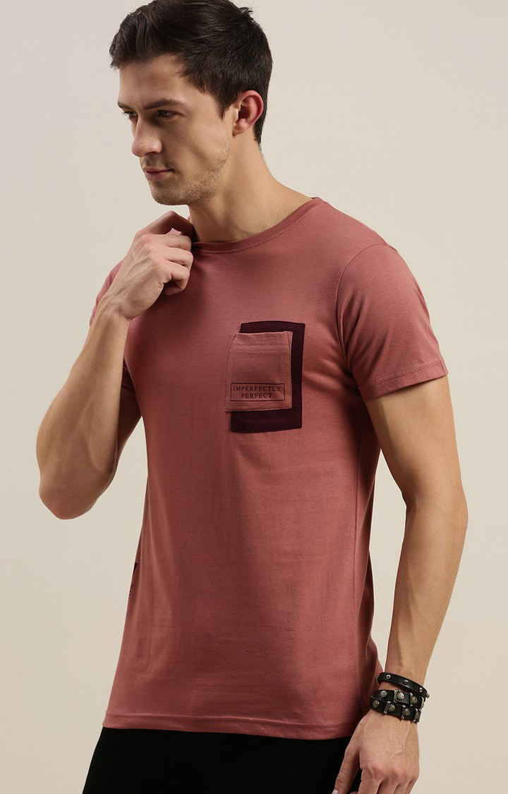 Men's Pink Cotton Solid Regular T-Shirt
