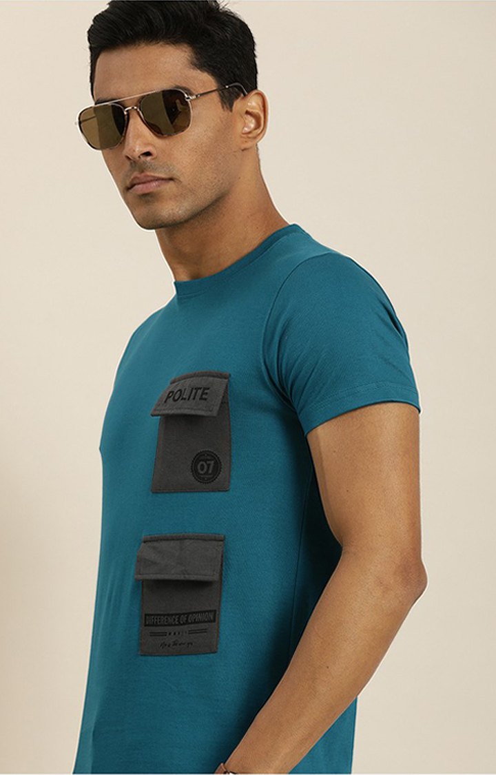 Men's Blue Cotton Solid Regular T-Shirt