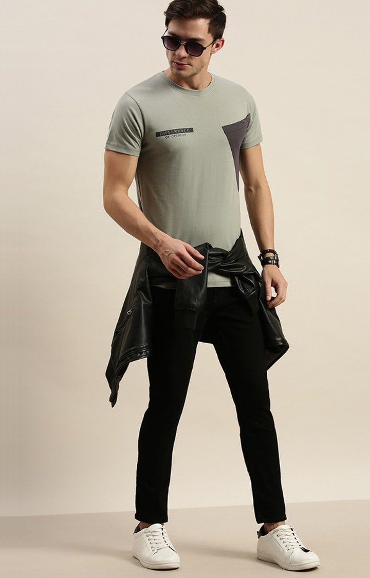 Men's Grey Cotton Solid Regular T-Shirt