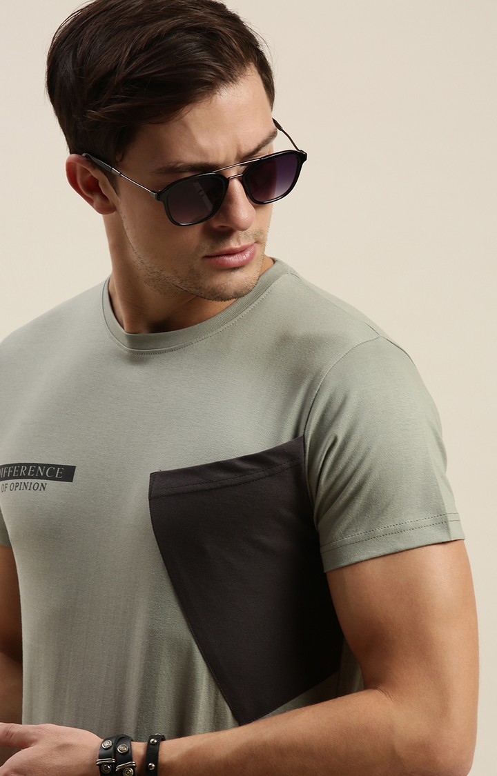 Men's Grey Cotton Solid Regular T-Shirt