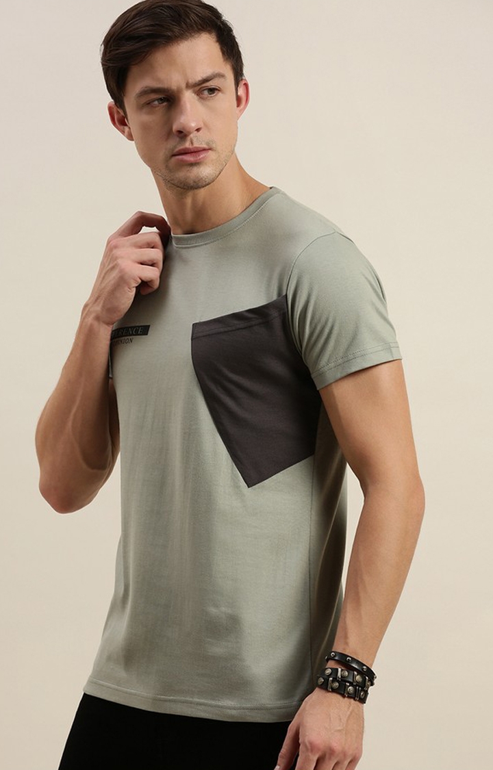 Difference of Opinion | Men's Grey Cotton Solid Regular T-Shirt 2
