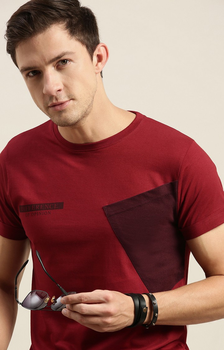 Difference of Opinion | Men's Red Cotton Solid Regular T-Shirt 4