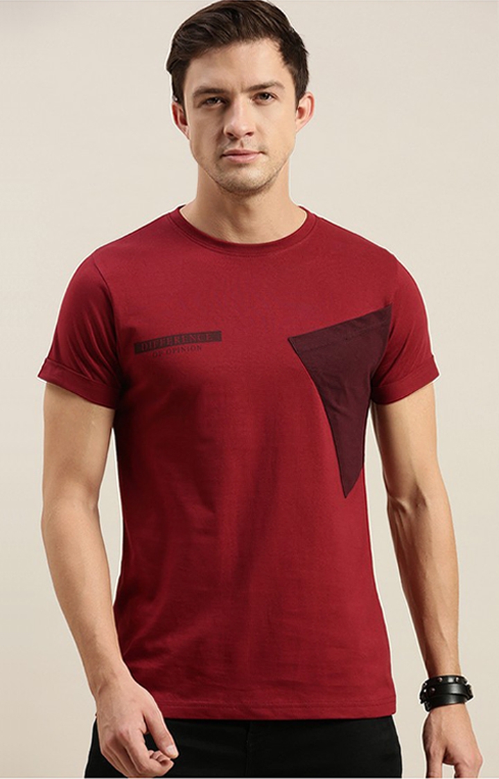 Difference of Opinion | Men's Red Cotton Solid Regular T-Shirt 0