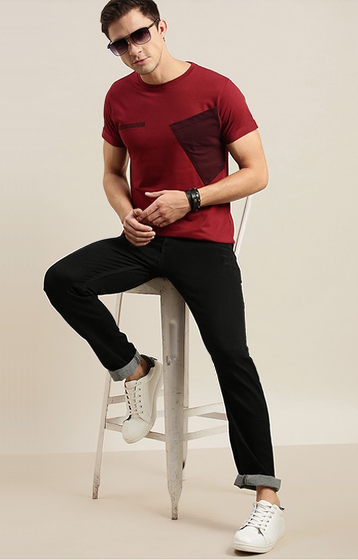 Difference of Opinion | Men's Red Cotton Solid Regular T-Shirt 1