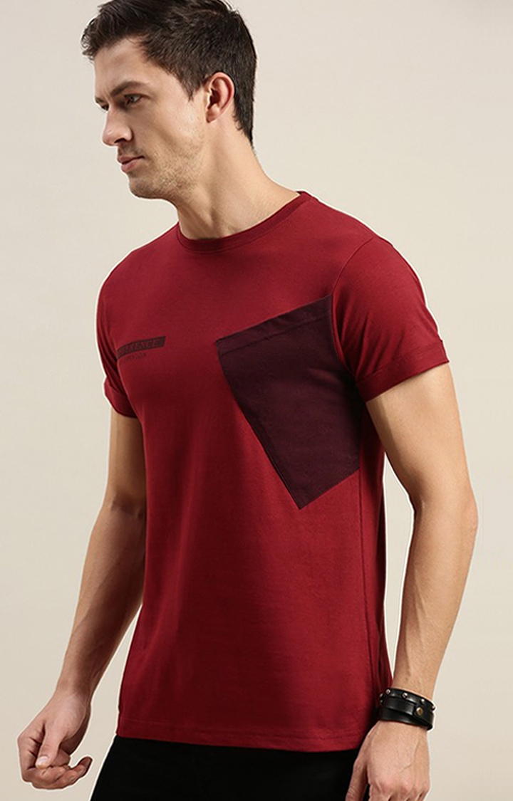 Difference of Opinion | Men's Red Cotton Solid Regular T-Shirt 2