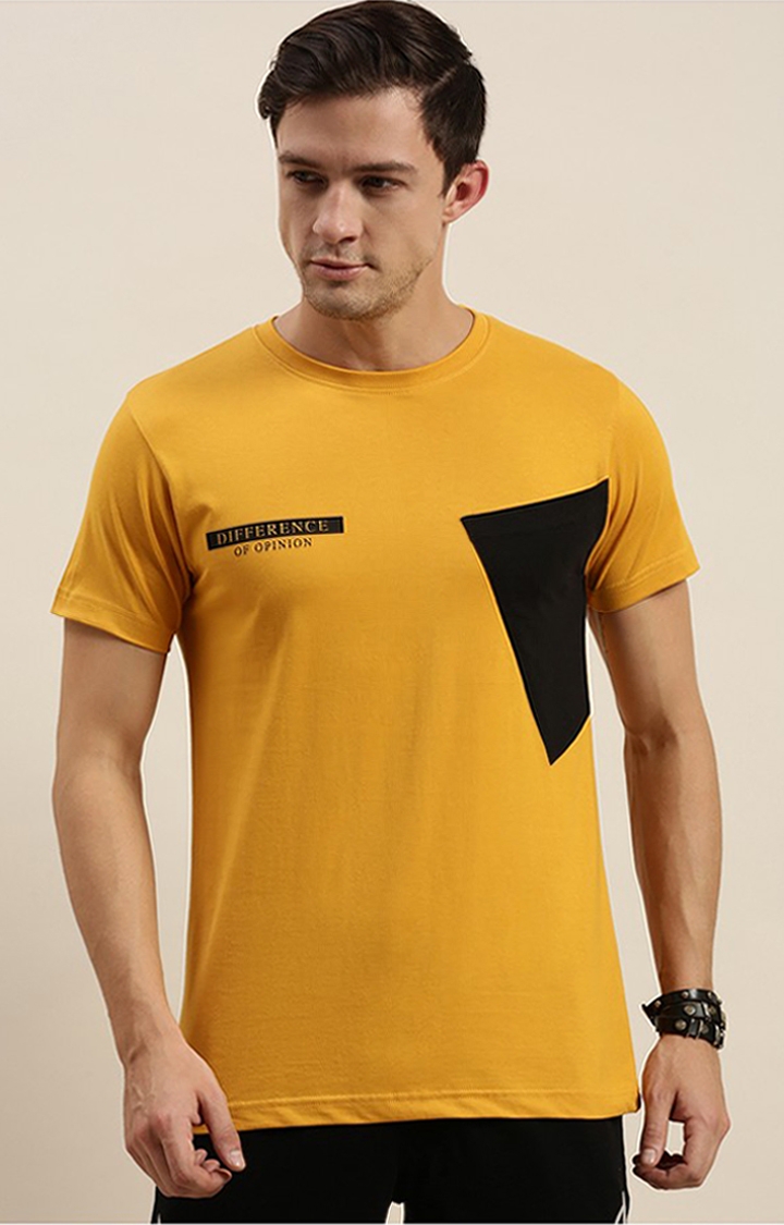 Difference of Opinion | Men's Yellow Cotton Colourblock Regular T-Shirt