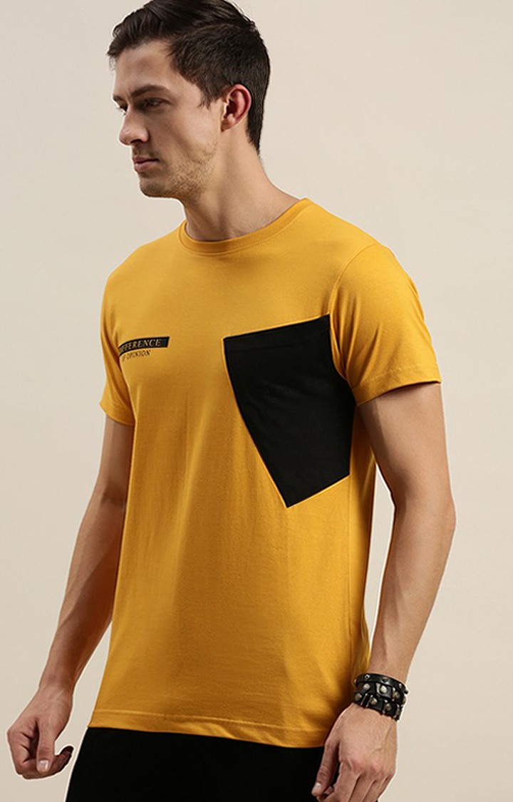 Difference of Opinion | Men's Yellow Cotton Colourblock Regular T-Shirt 2