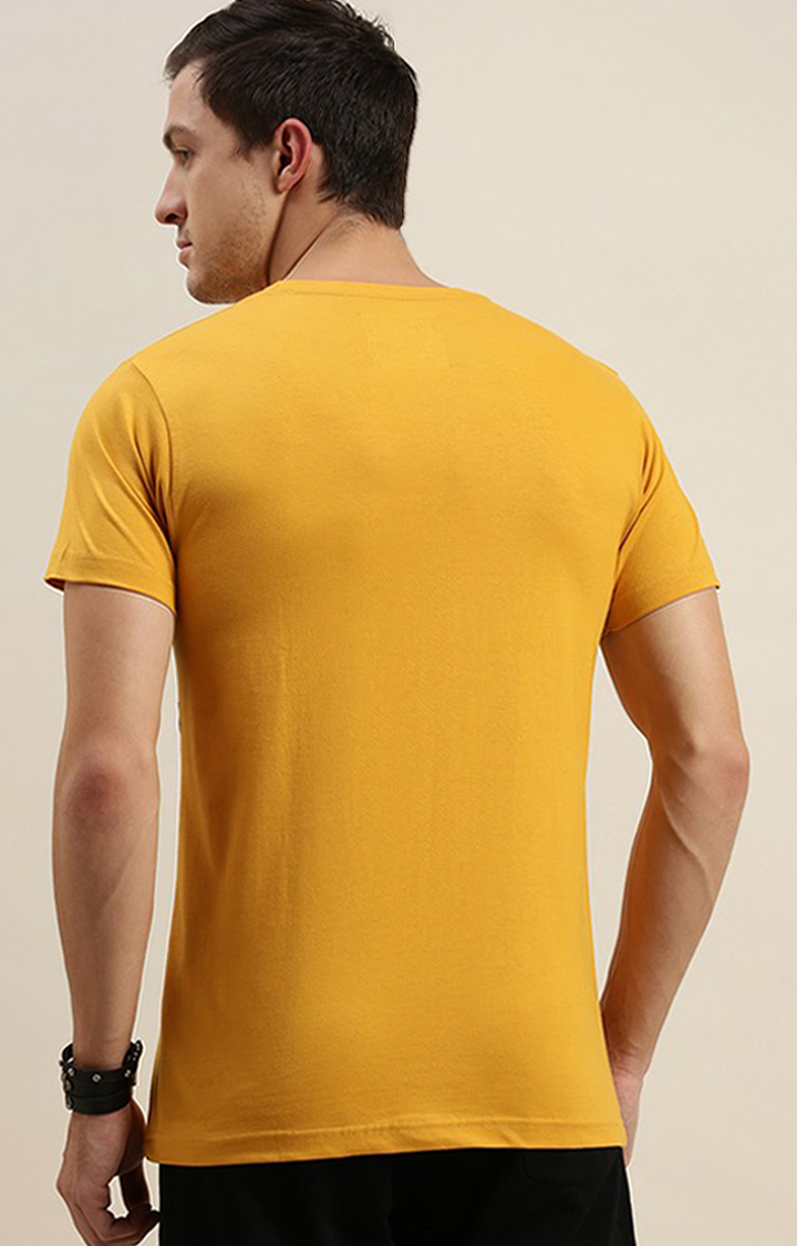 Men's Yellow Cotton Colourblock Regular T-Shirt