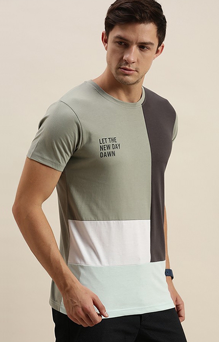 Difference of Opinion | Men's Grey Cotton Colourblock Regular T-Shirt 2