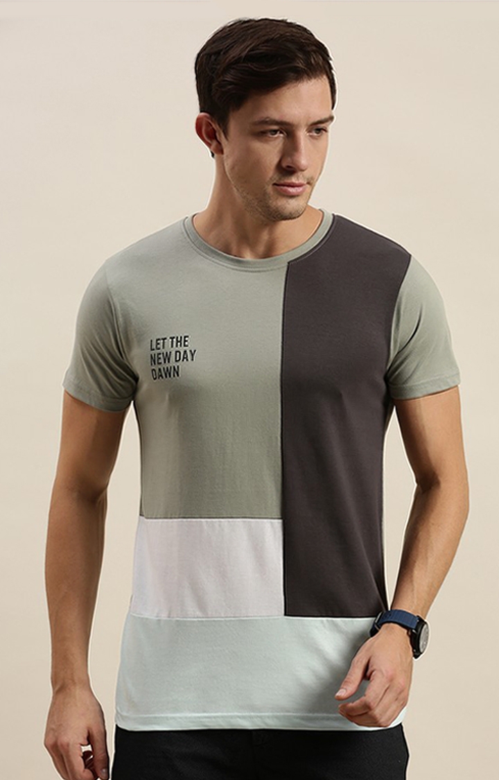 Difference of Opinion | Men's Grey Cotton Colourblock Regular T-Shirt 0