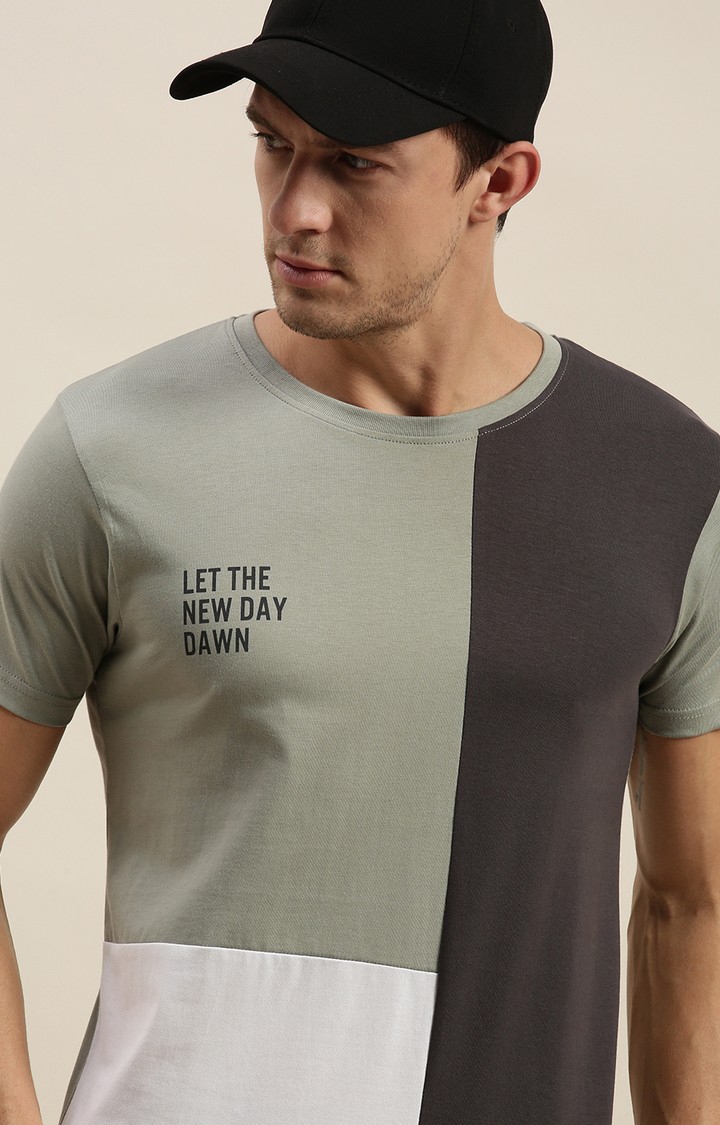 Difference of Opinion | Men's Grey Cotton Colourblock Regular T-Shirt 4