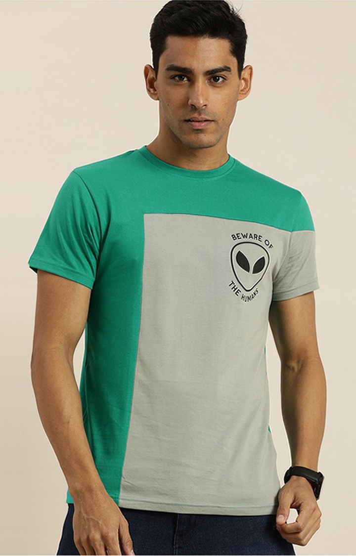 Difference of Opinion | Men's Green Cotton Colourblocked Regular T-Shirt