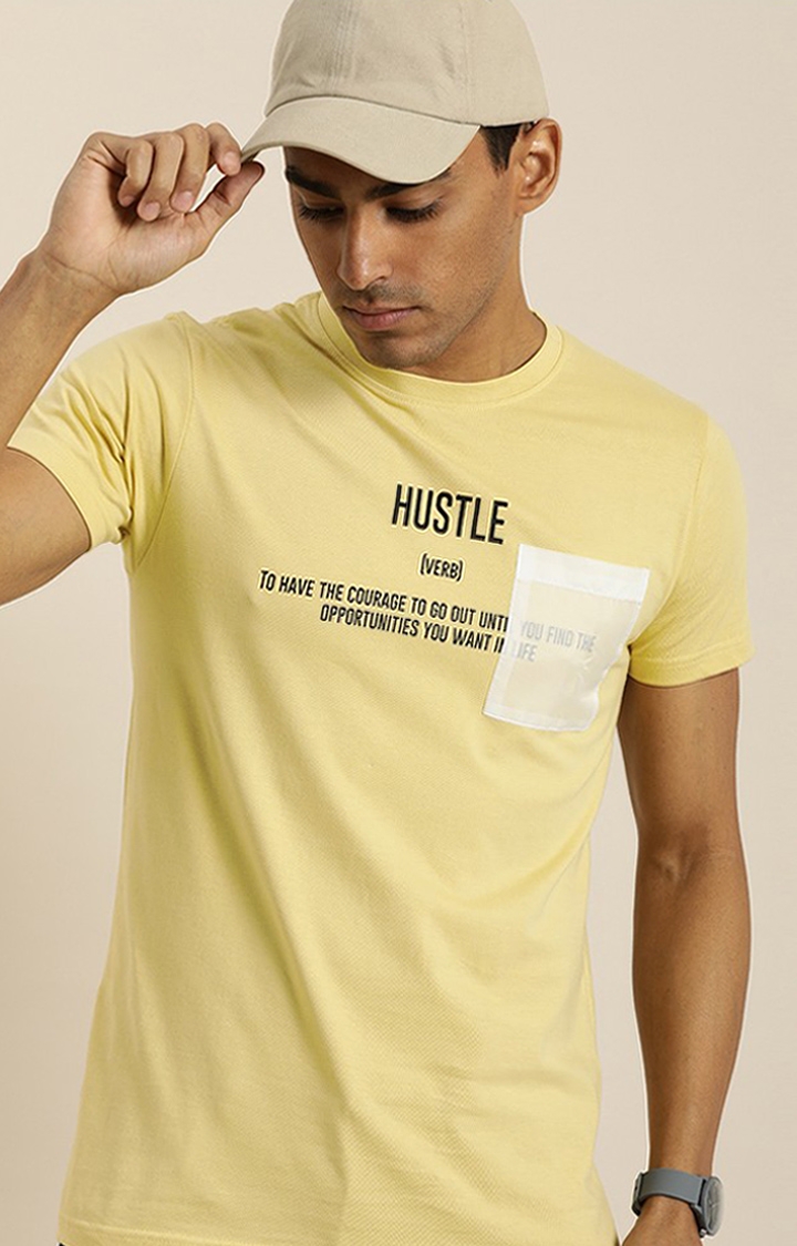 Difference of Opinion | Men's Yellow Cotton Typographic Printed Regular T-Shirt