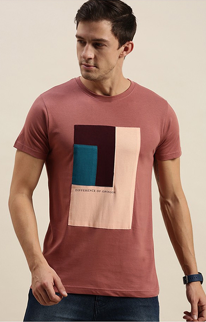 Difference of Opinion | Men's Pink Cotton Colourblock Regular T-Shirt 0