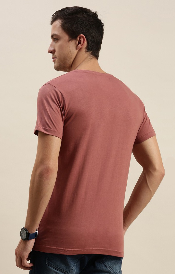 Men's Pink Cotton Colourblock Regular T-Shirt