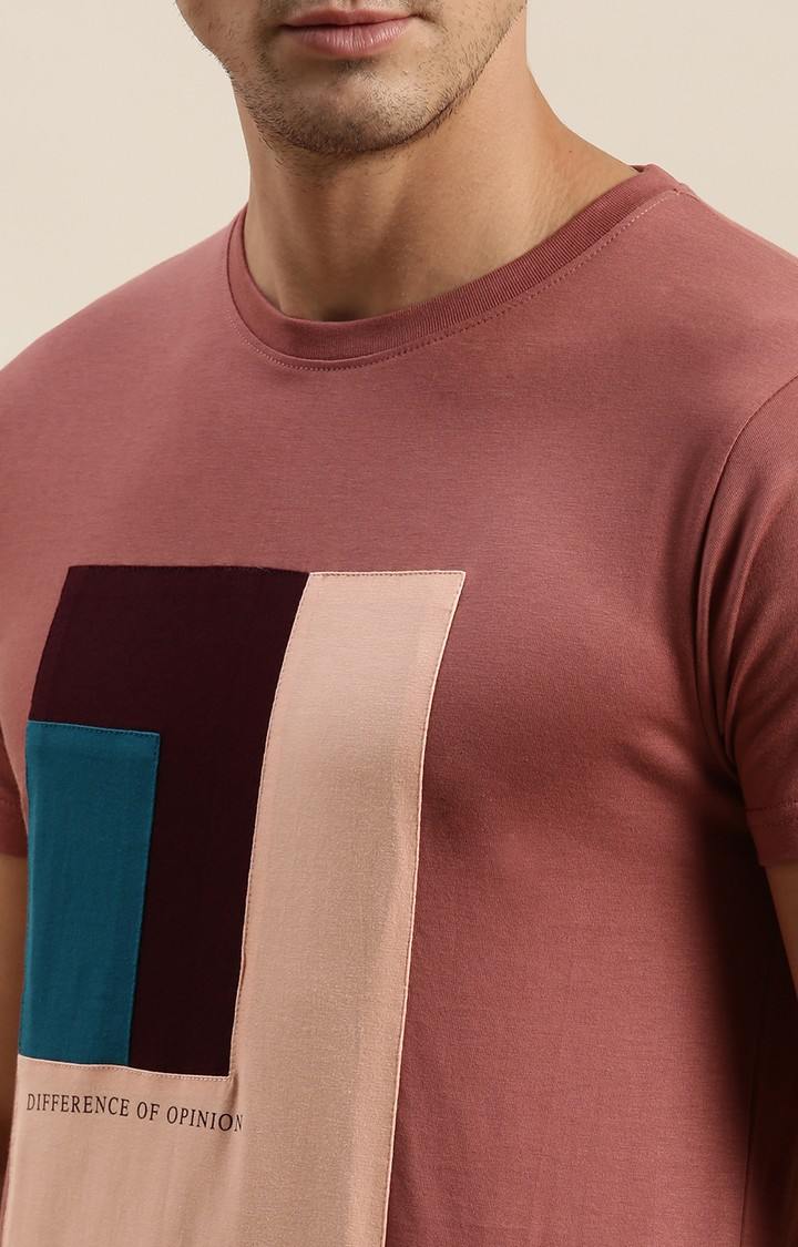 Men's Pink Cotton Colourblock Regular T-Shirt