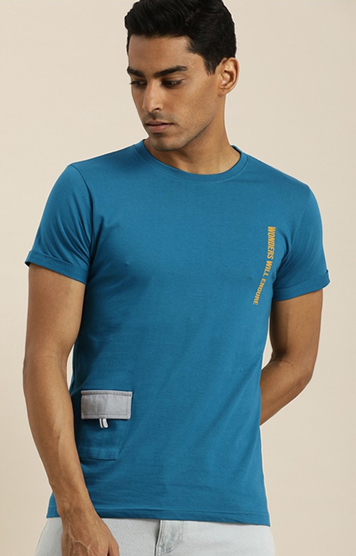 Difference of Opinion | Men's Blue Cotton Solid Regular T-Shirt
