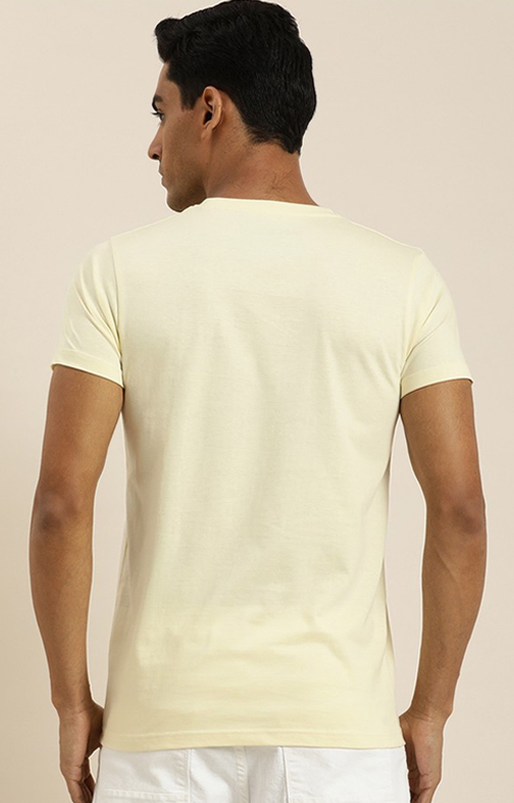 Men's Cream Cotton Typographic Printed Regular T-Shirt
