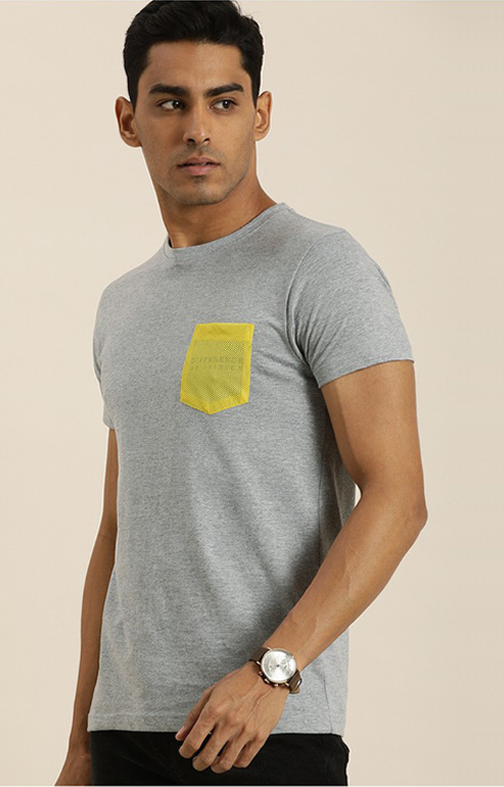 Men's Grey Cotton Solid Regular T-Shirt