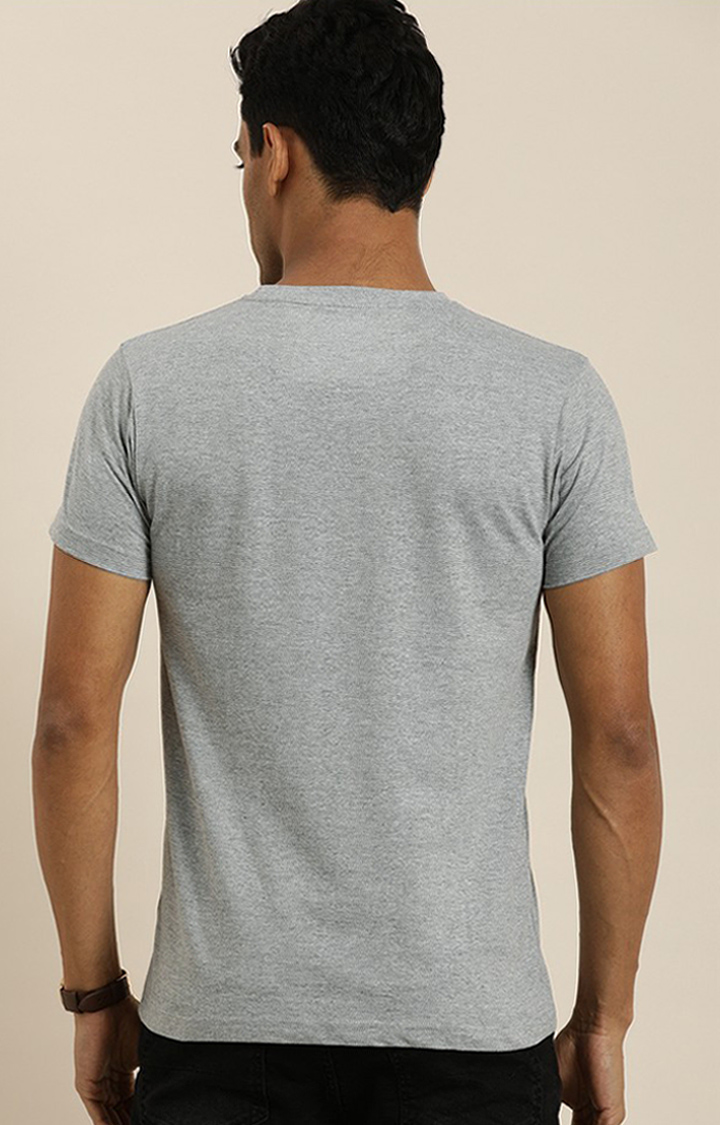 Men's Grey Cotton Solid Regular T-Shirt