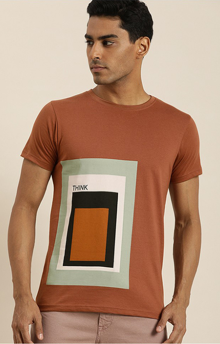 Men's Brown Cotton Graphics Regular T-Shirt