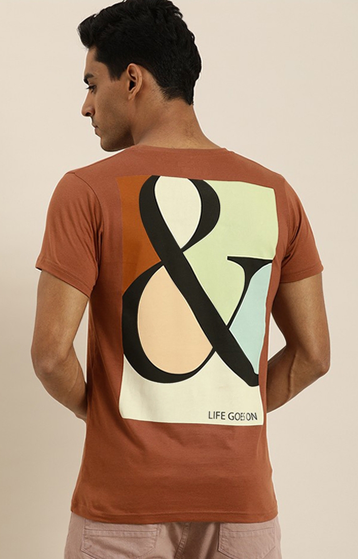Men's Brown Cotton Graphics Regular T-Shirt
