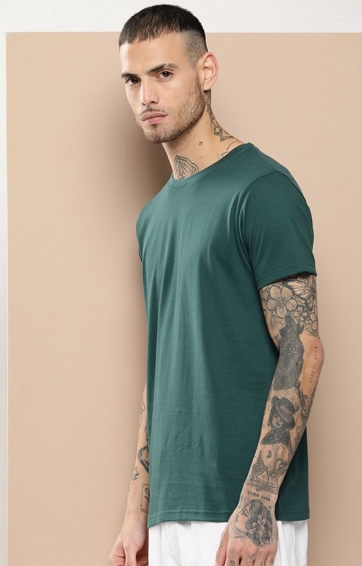 Men's  Dark Green Plain T-Shirt