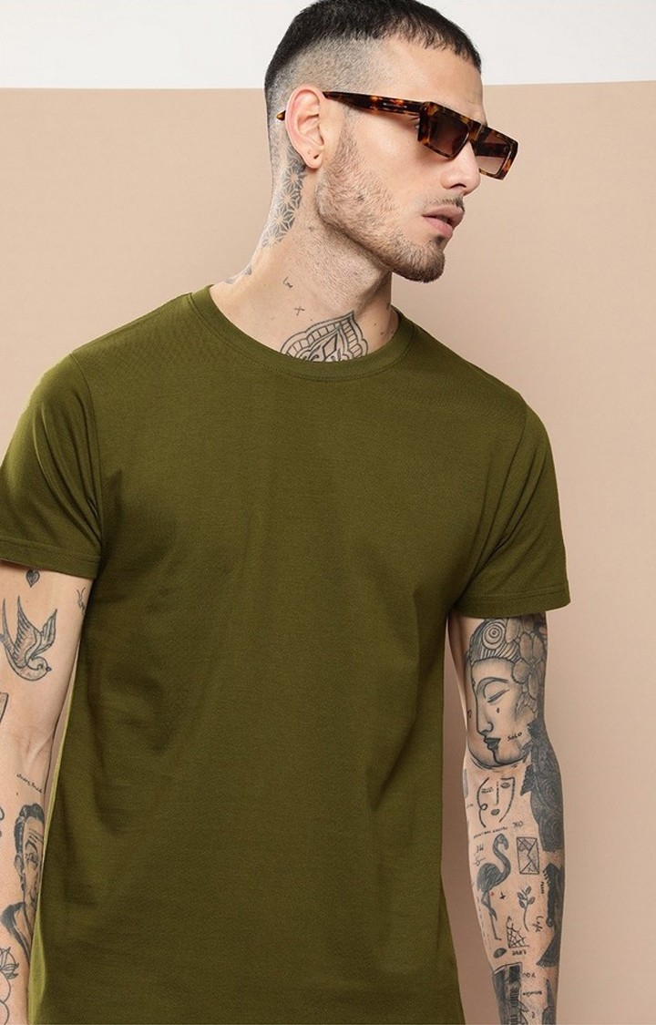 Men's  Olive Plain T-Shirt