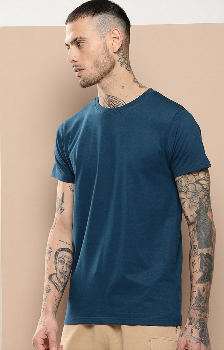 Men's  Dark Blue Plain T-Shirt