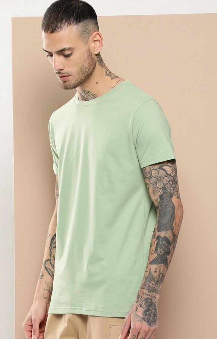 Men's  Green Plain T-Shirt