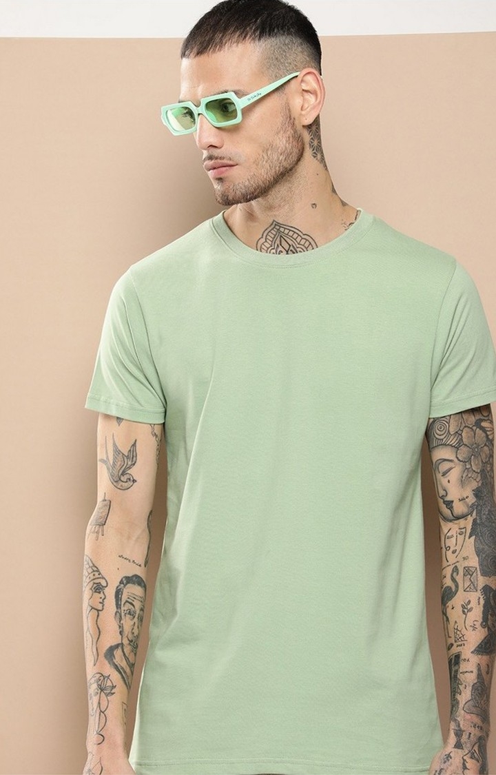 Men's  Green Plain T-Shirt