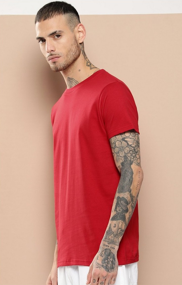 Difference of Opinion | Men's  Red Plain T-Shirt