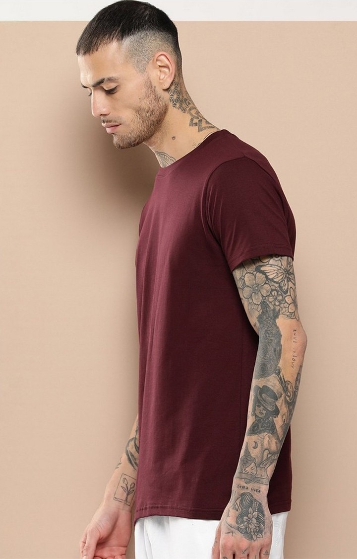 Difference of Opinion | Men's  Wine Plain T-Shirt