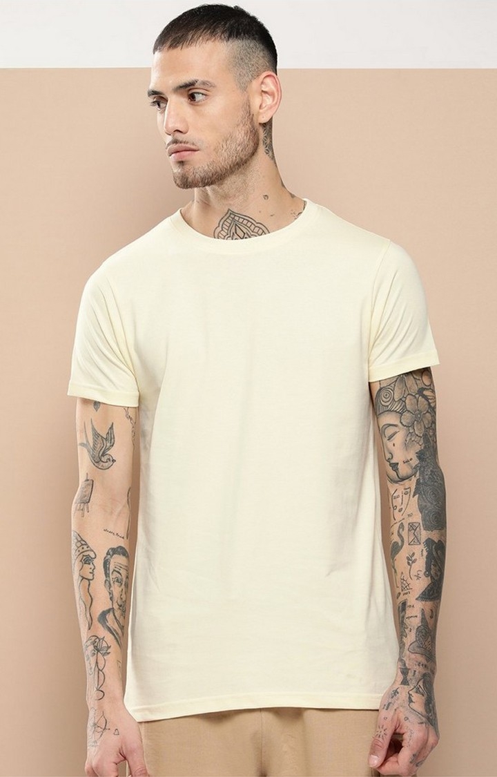 Men's  Off White Plain T-Shirt