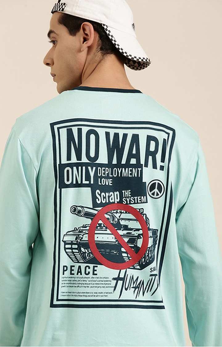 Difference of Opinion | Men's Blue Cotton Typographic Printed Sweatshirt