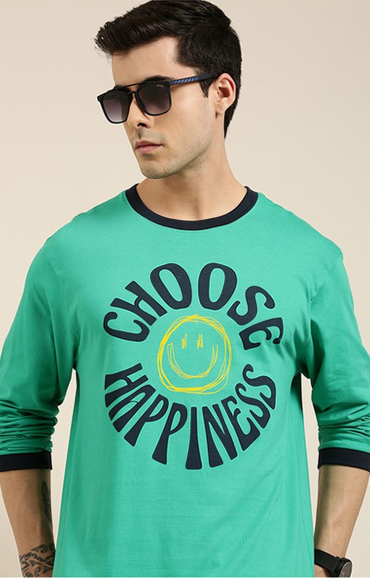 Men's Green Cotton Typographic Printed Sweatshirt