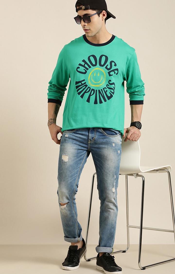 Men's Green Cotton Typographic Printed Sweatshirt