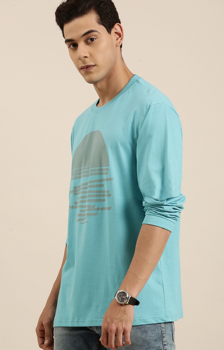 Men's Blue Cotton Printed Sweatshirt