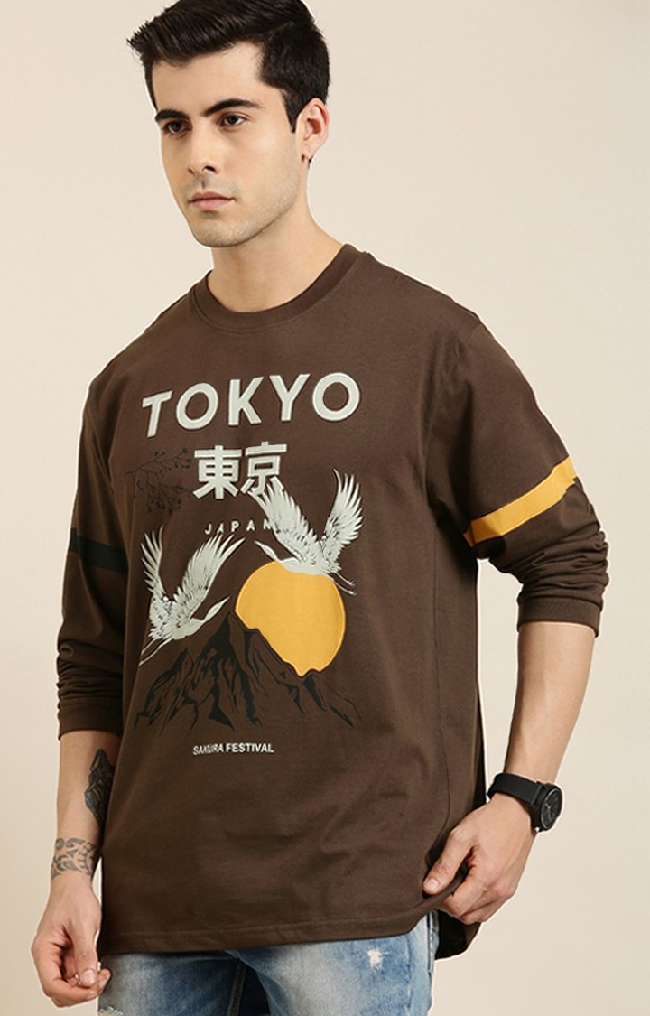 Difference of Opinion | Men's Brown Cotton Typographic Printed Sweatshirt 0