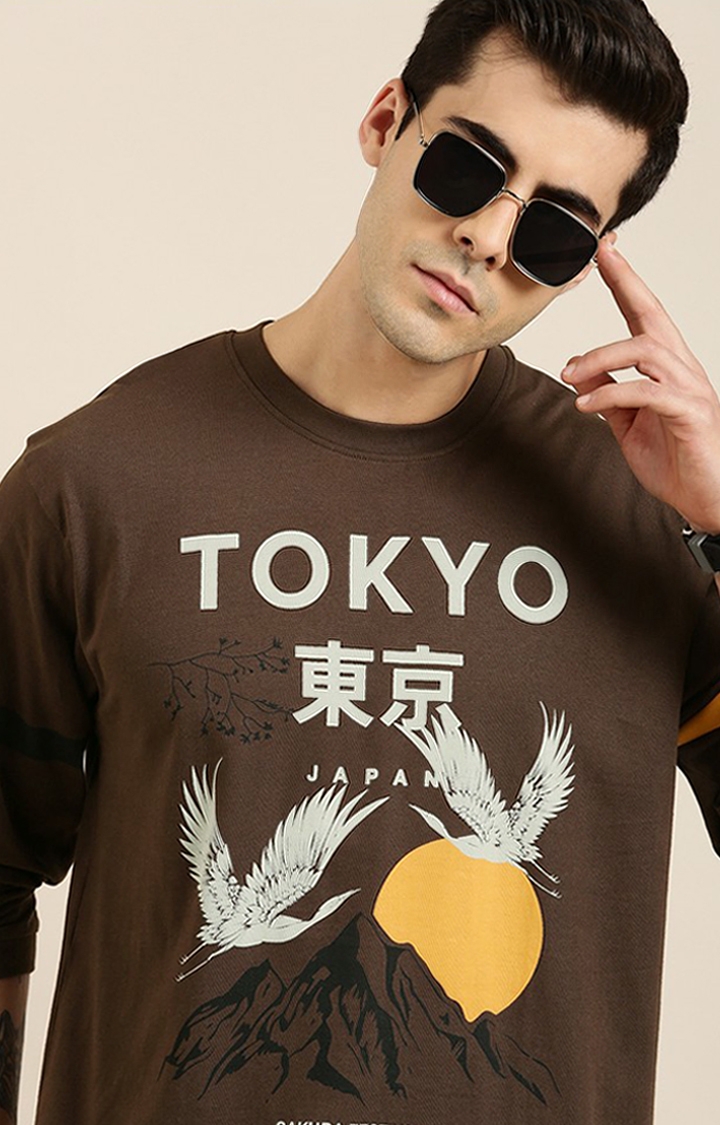 Difference of Opinion | Men's Brown Cotton Typographic Printed Sweatshirt 3