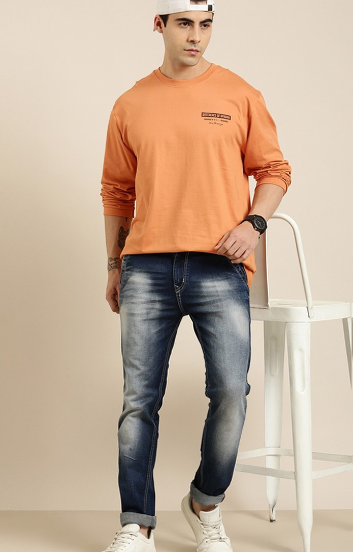 Men's Orange Cotton Graphic Printed Sweatshirt