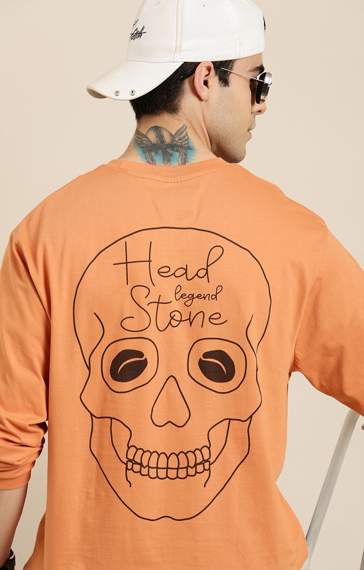 Men's Orange Cotton Graphic Printed Sweatshirt