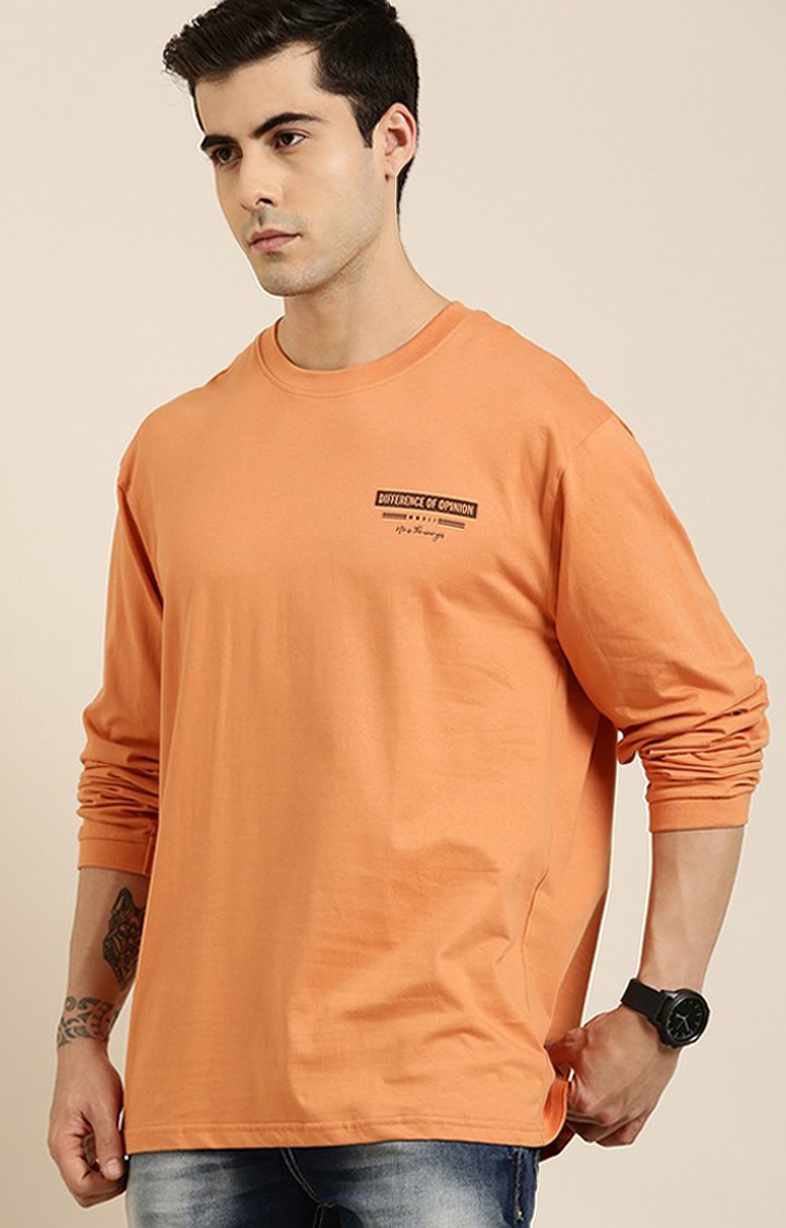 Men's Orange Cotton Graphic Printed Sweatshirt