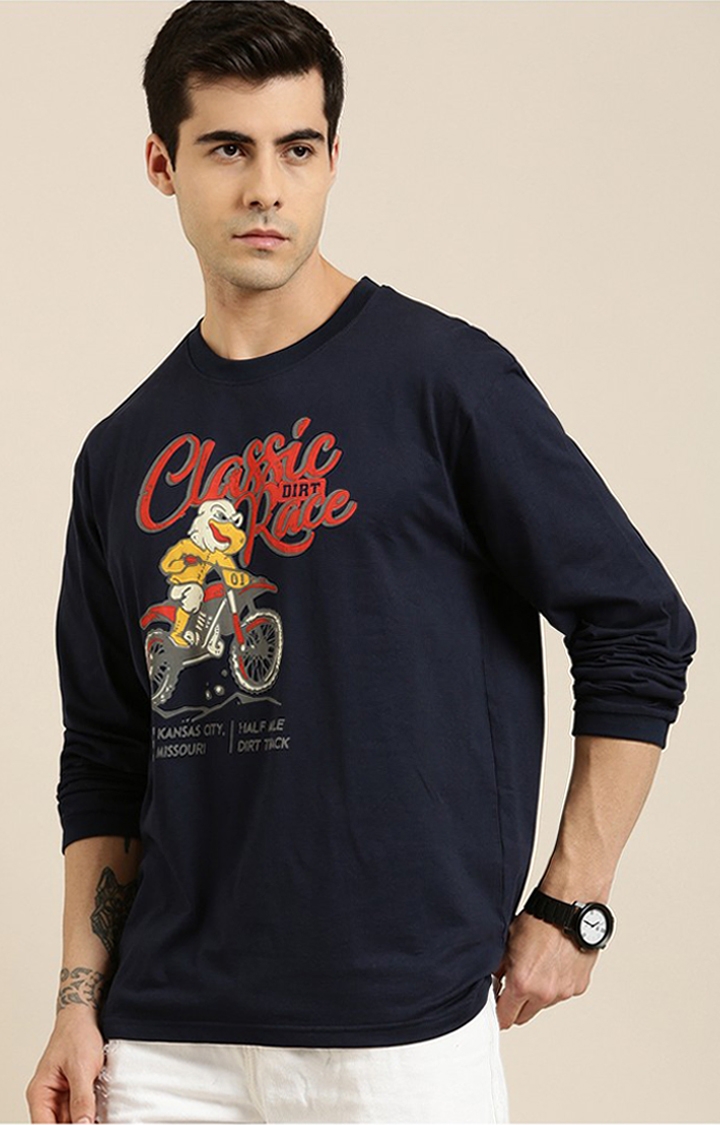 Men's Navy Cotton Typographic Printed Sweatshirt